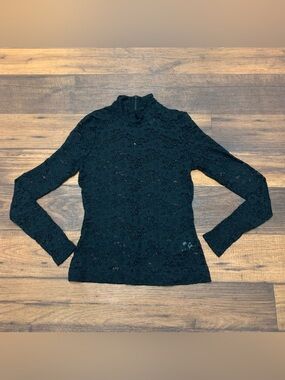 H&M Black Lace Long Sleeve Top Blouse Size XS Mock Neck